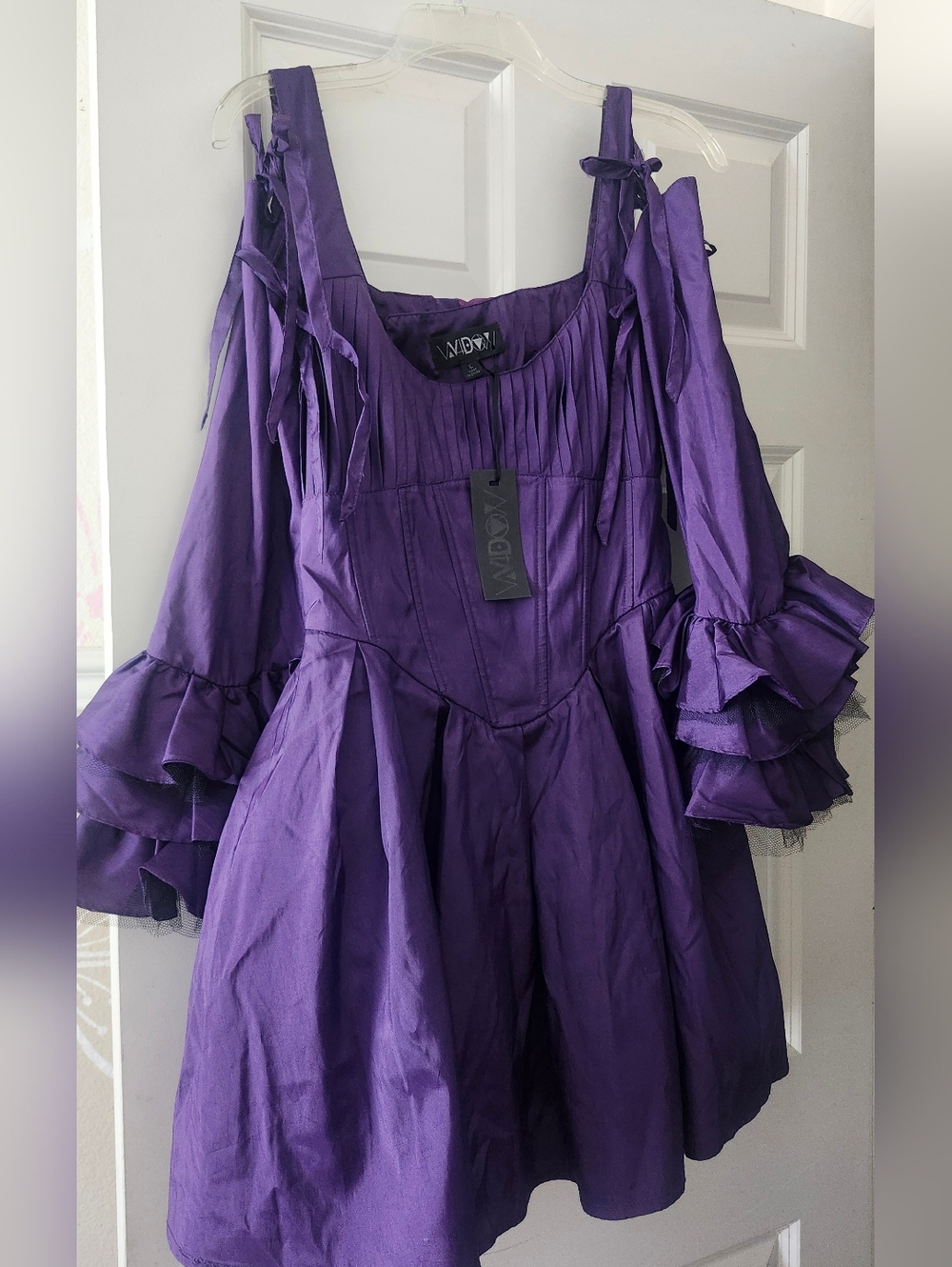 Sz L Purple Widow Corset Dress With Detachable Sleeves